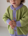 CHUNKY KNIT CARDIGAN LIME LAVENDER