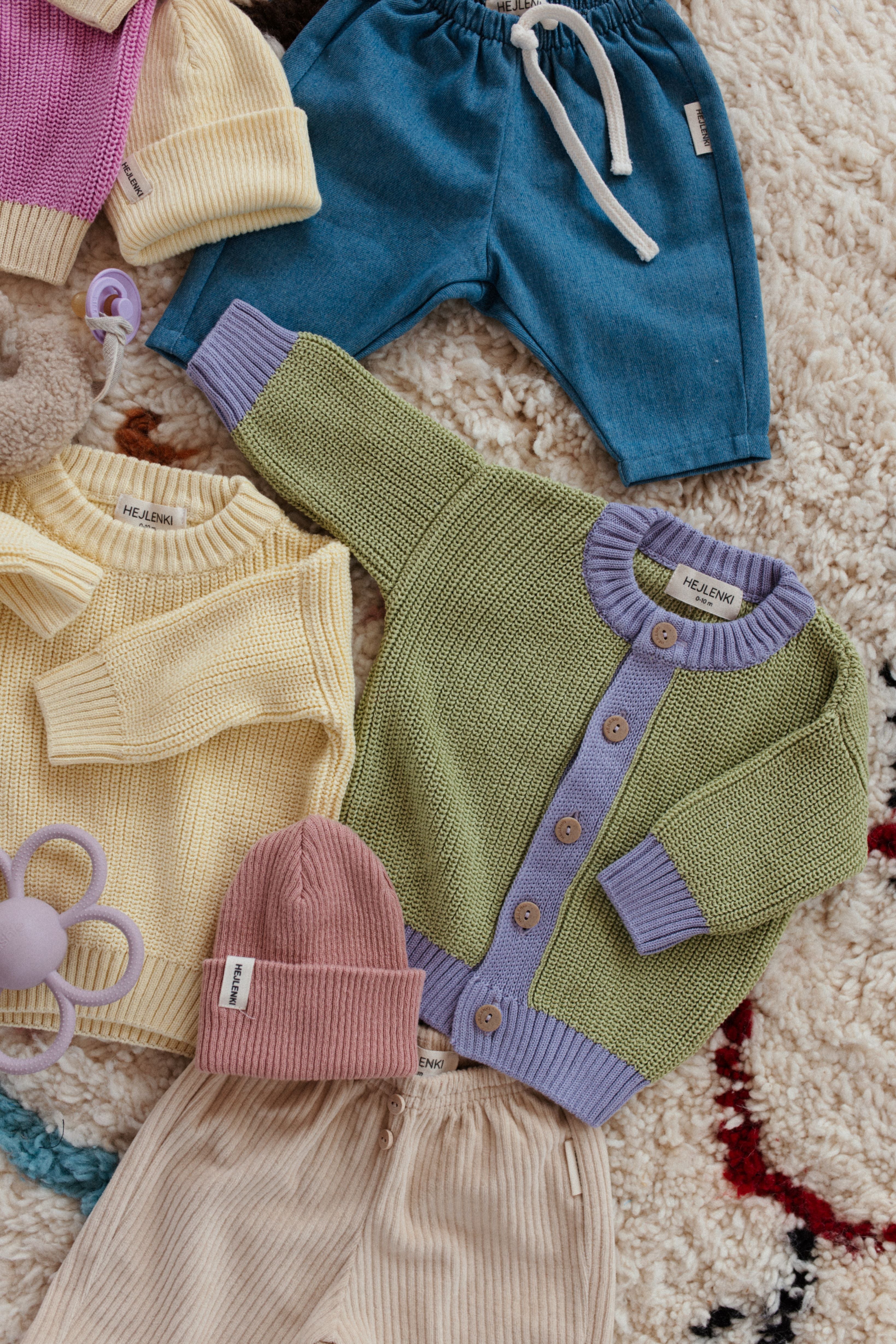 CHUNKY KNIT CARDIGAN LIME LAVENDER