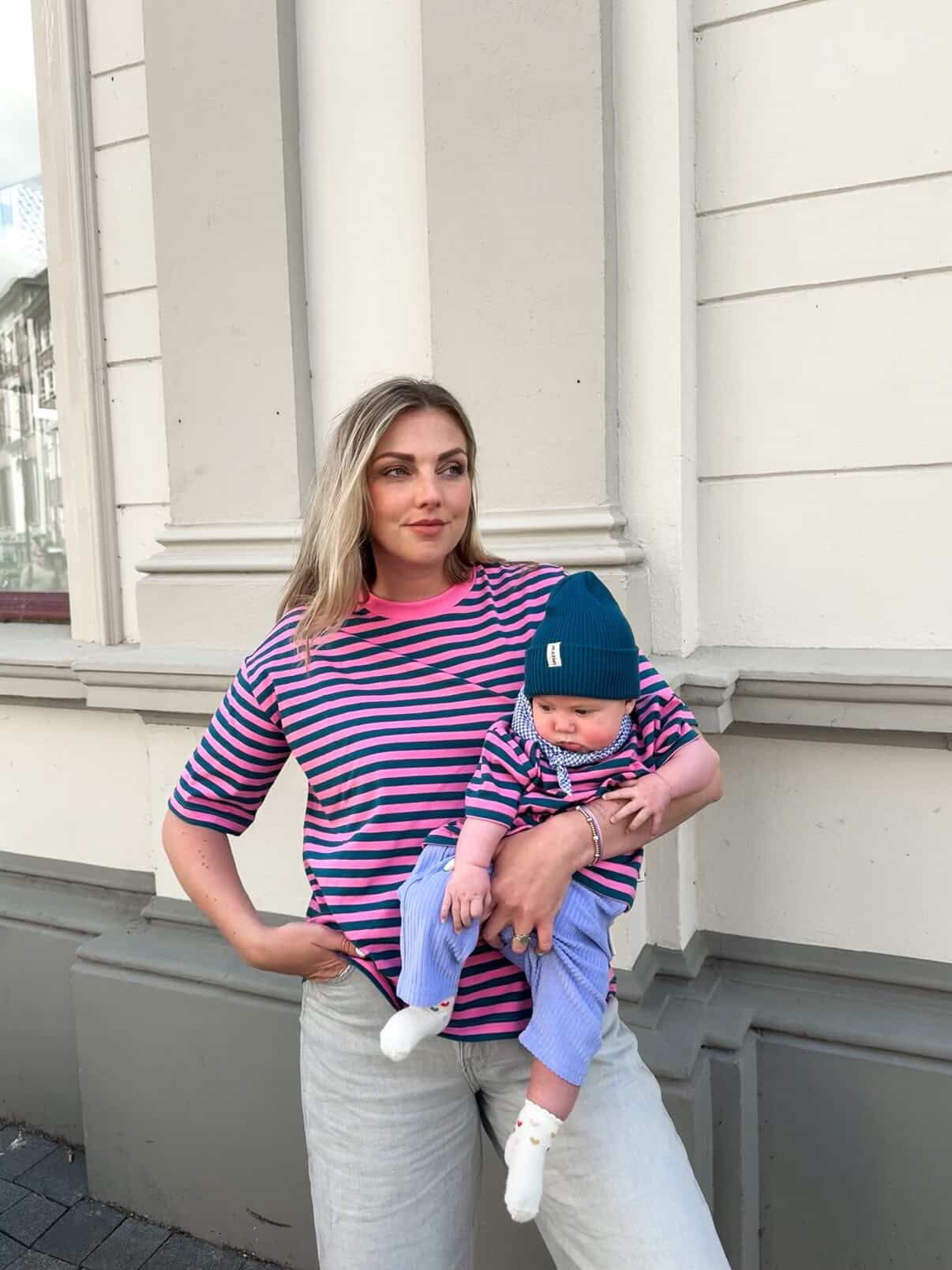 WOMEN OVERSIZE T-SHIRT STRIPED PINK/TEAL