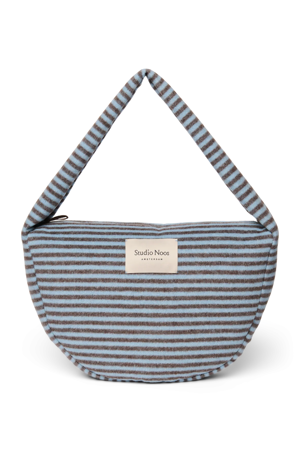 LIGHT BLUE BROWN STRIPY WOOL CROSS BODY BAG