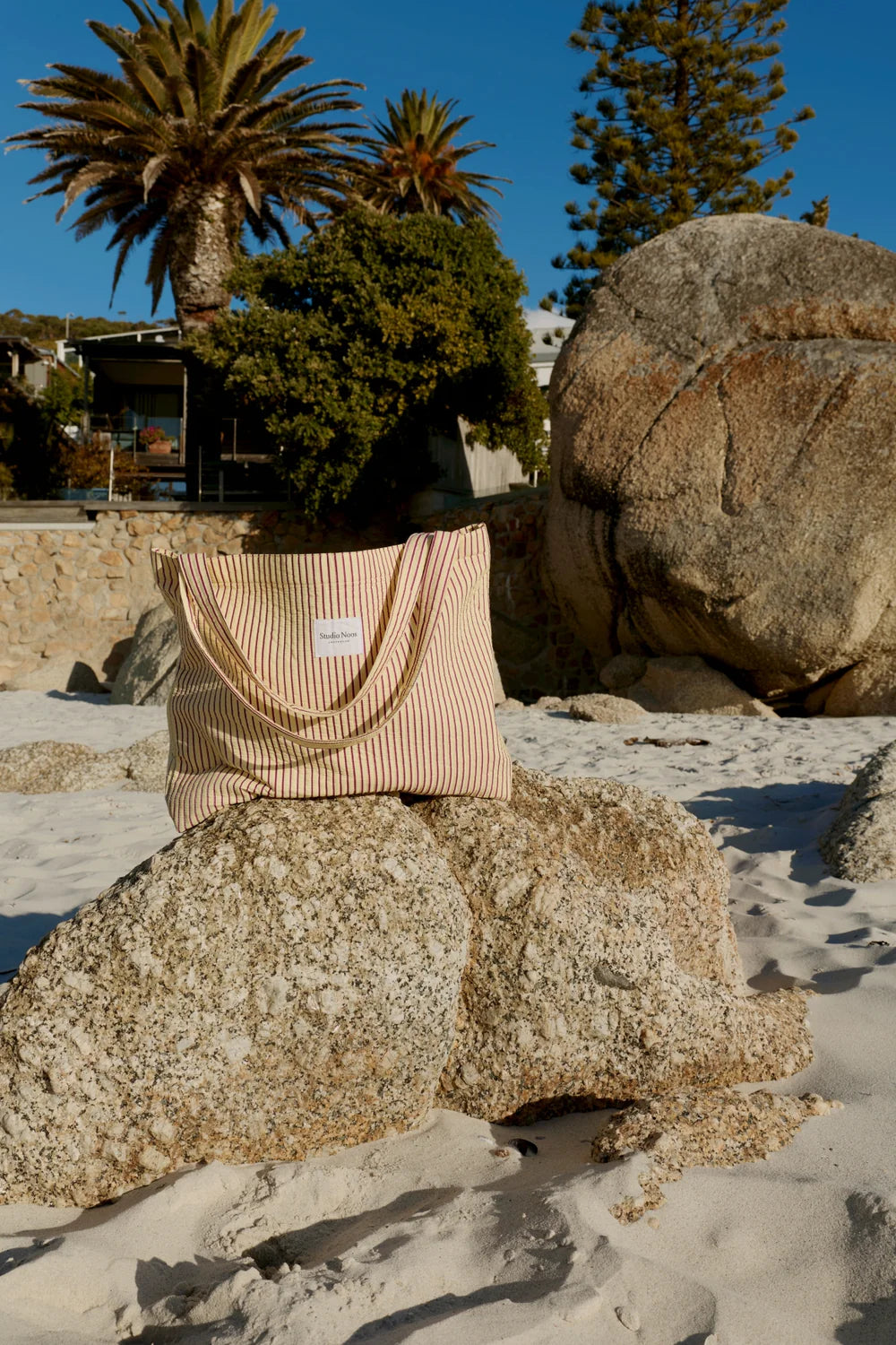 BUTTER YELLOW STRIPED POPLIN MOM BAG