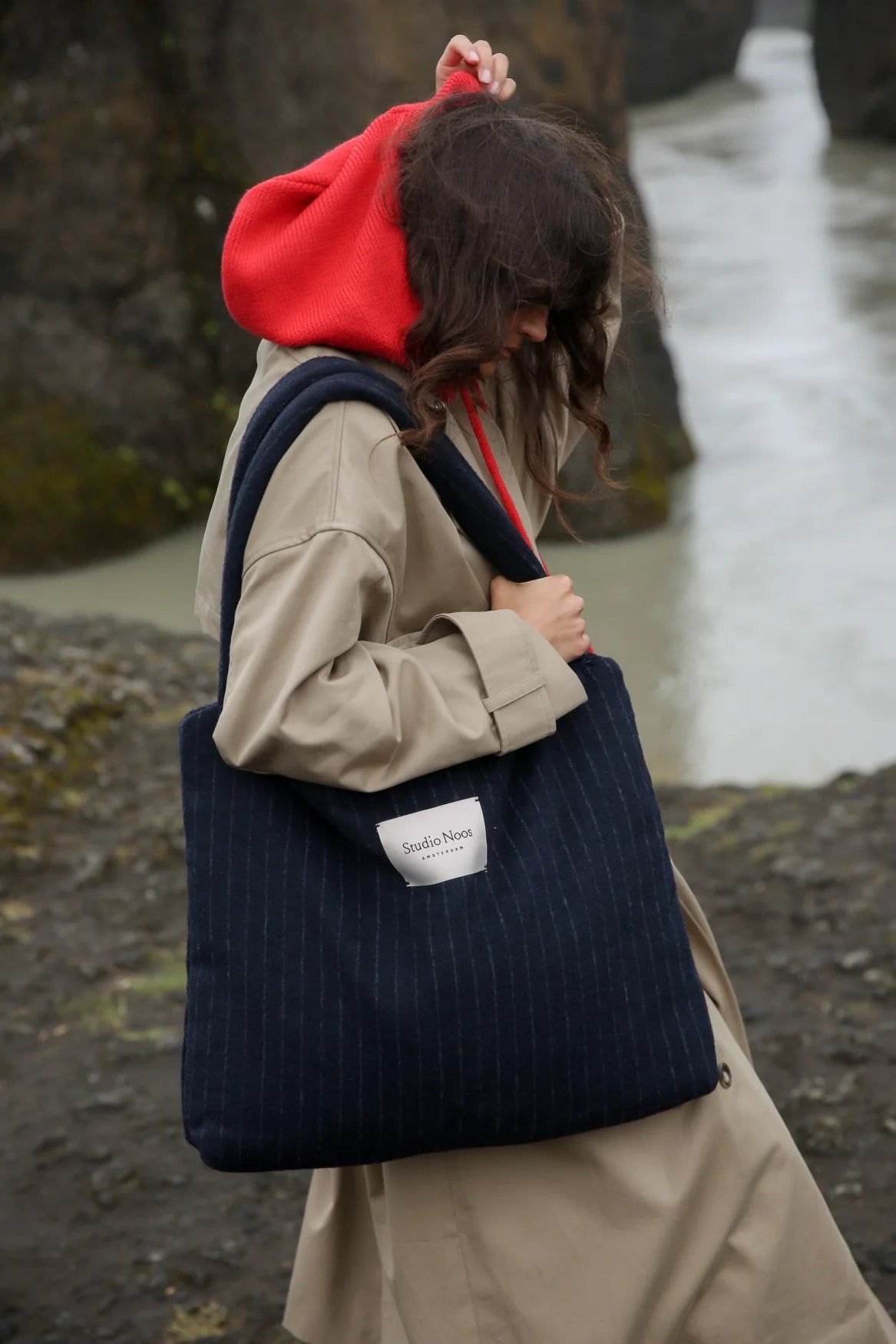 MOM BAG DARK BLUE FLANNEL CHALKSTRIPE
