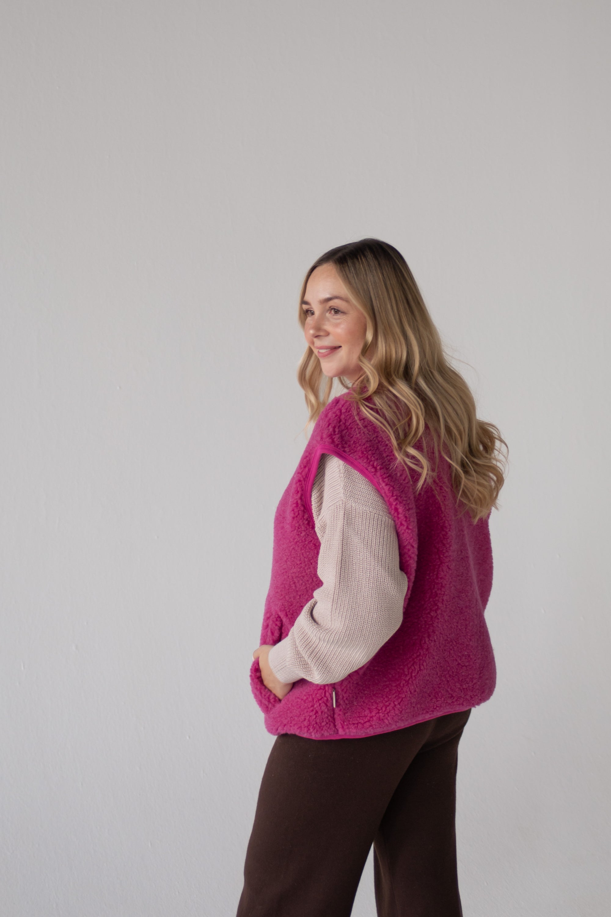MERINO TEDDY VEST WOMEN PINK