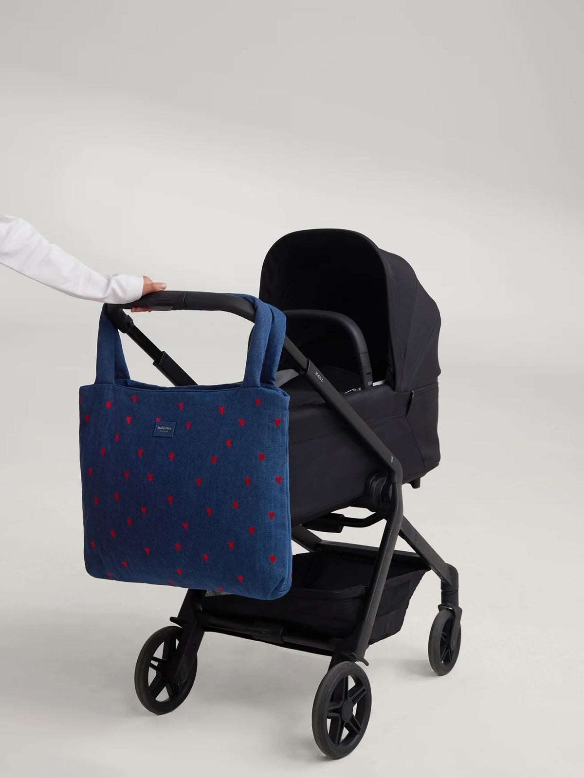 MOM BAG DENIM HEARTS DARK BLUE