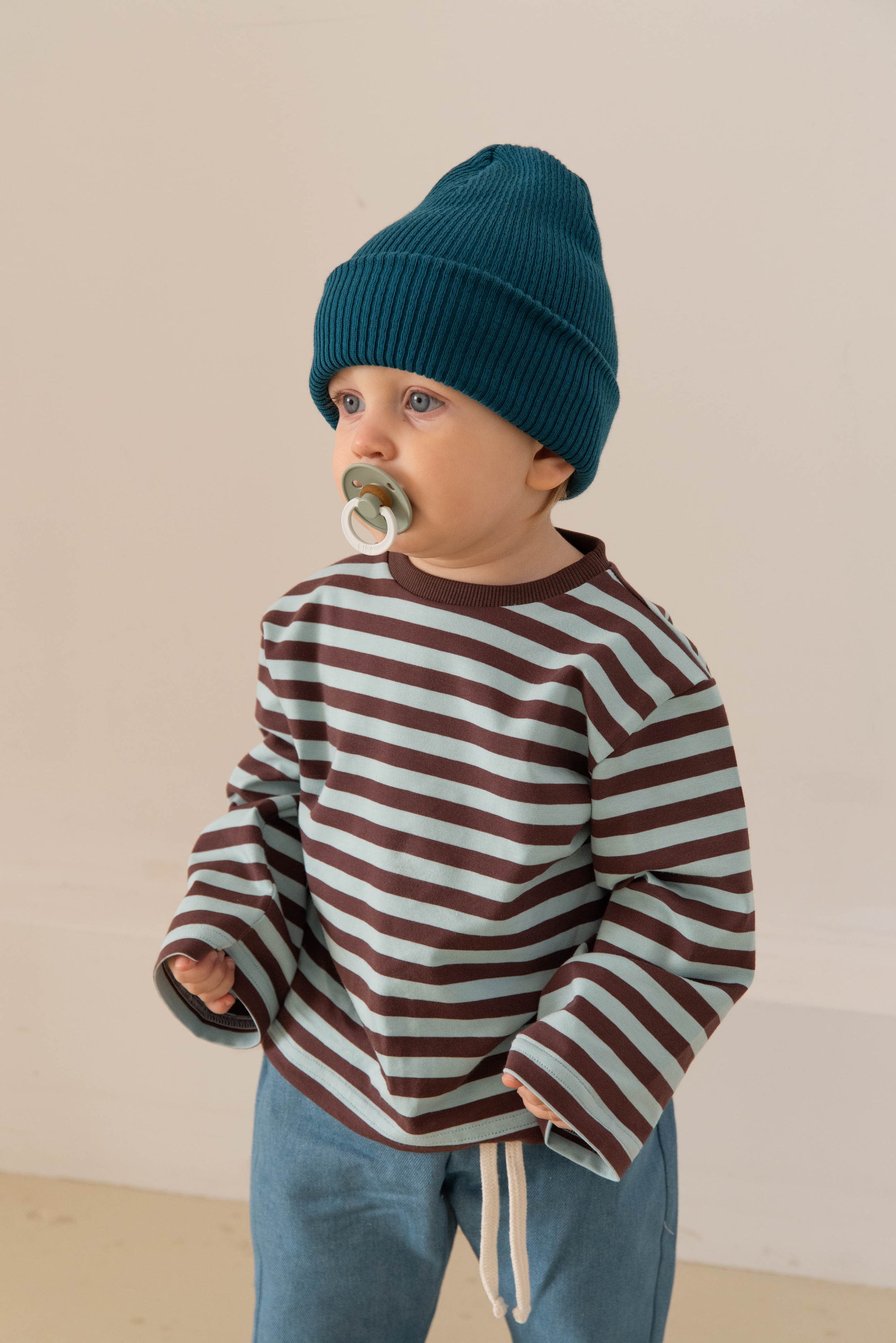 OVERSIZE STRIPED LONGSLEEVE AQUA/BROWN