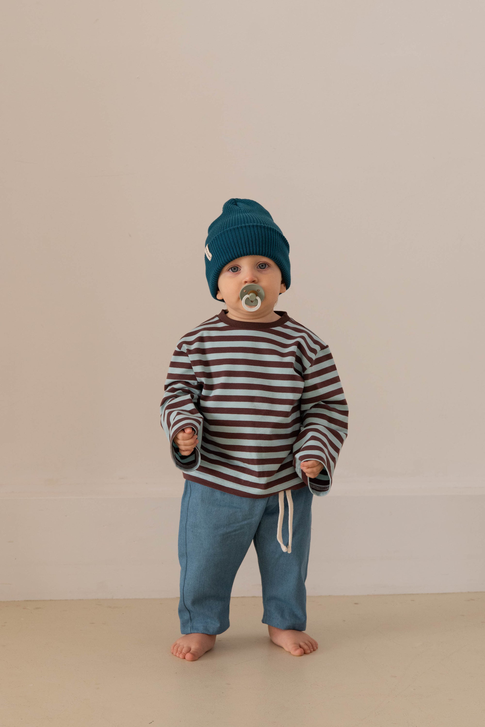 OVERSIZE STRIPED LONGSLEEVE AQUA/BROWN