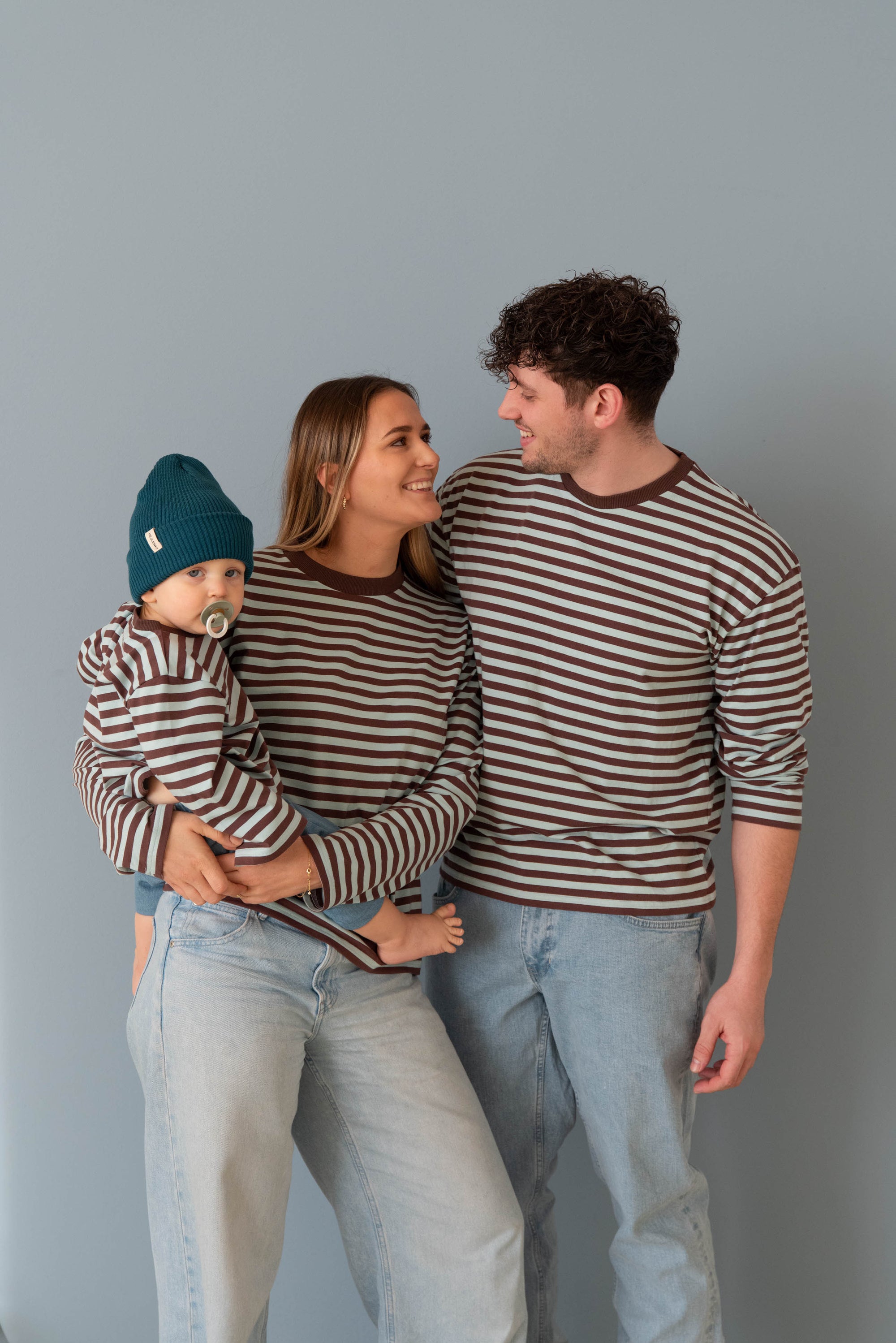 MEN OVERSIZE STRIPED LONGSLEEVE AQUA/BROWN