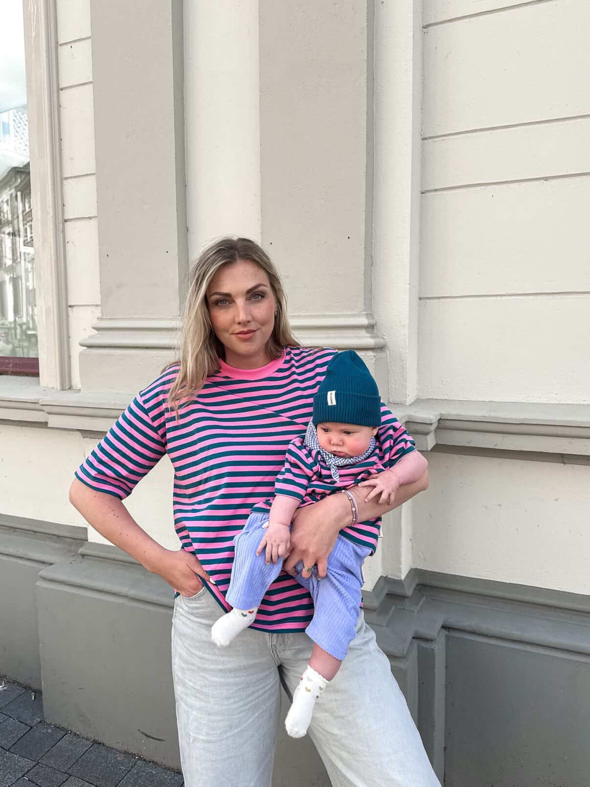 WOMEN OVERSIZE T-SHIRT STRIPED PINK/TEAL