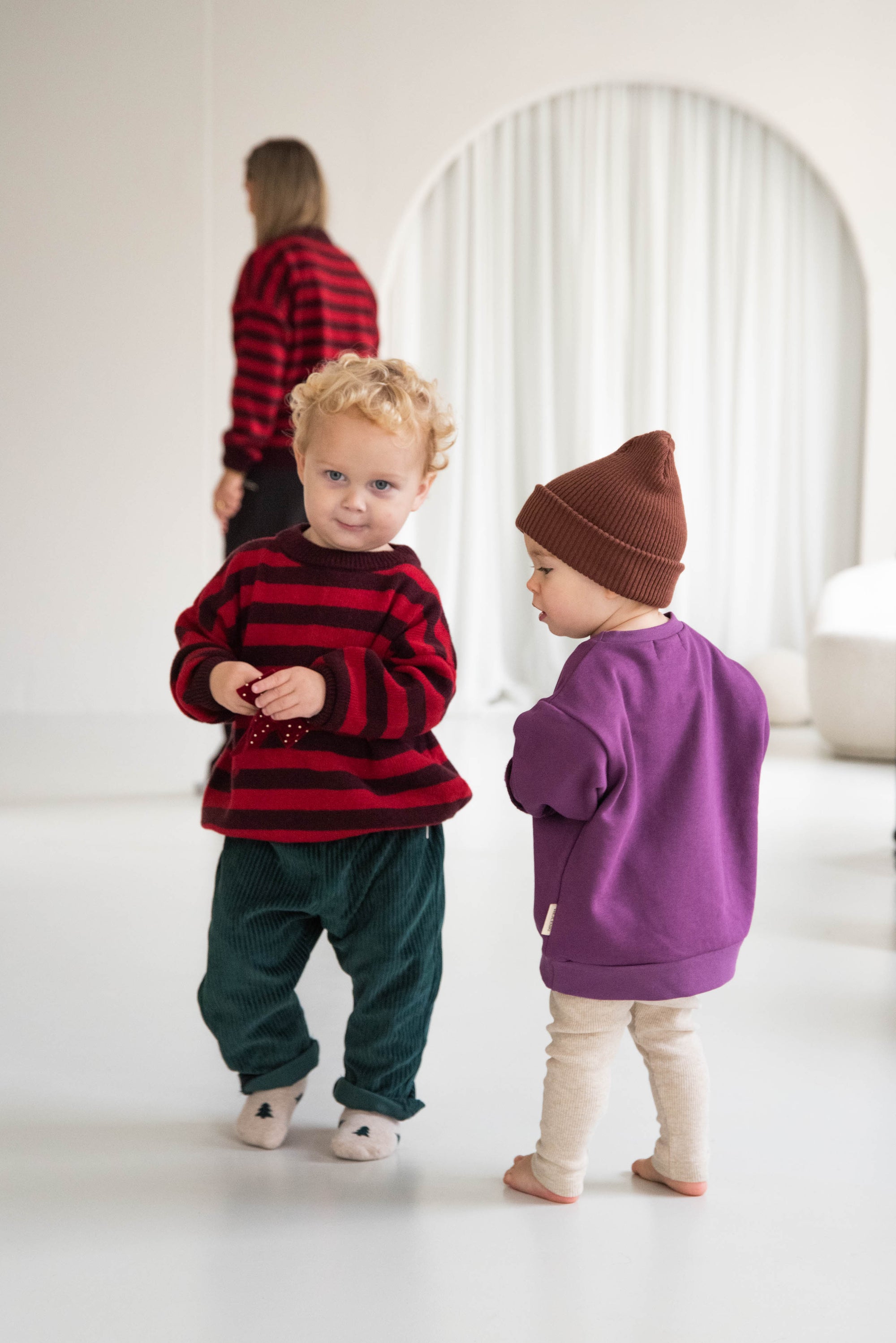 MERINO WOOL KNIT PULLI STRIPED BURGUNDY/CHERRY