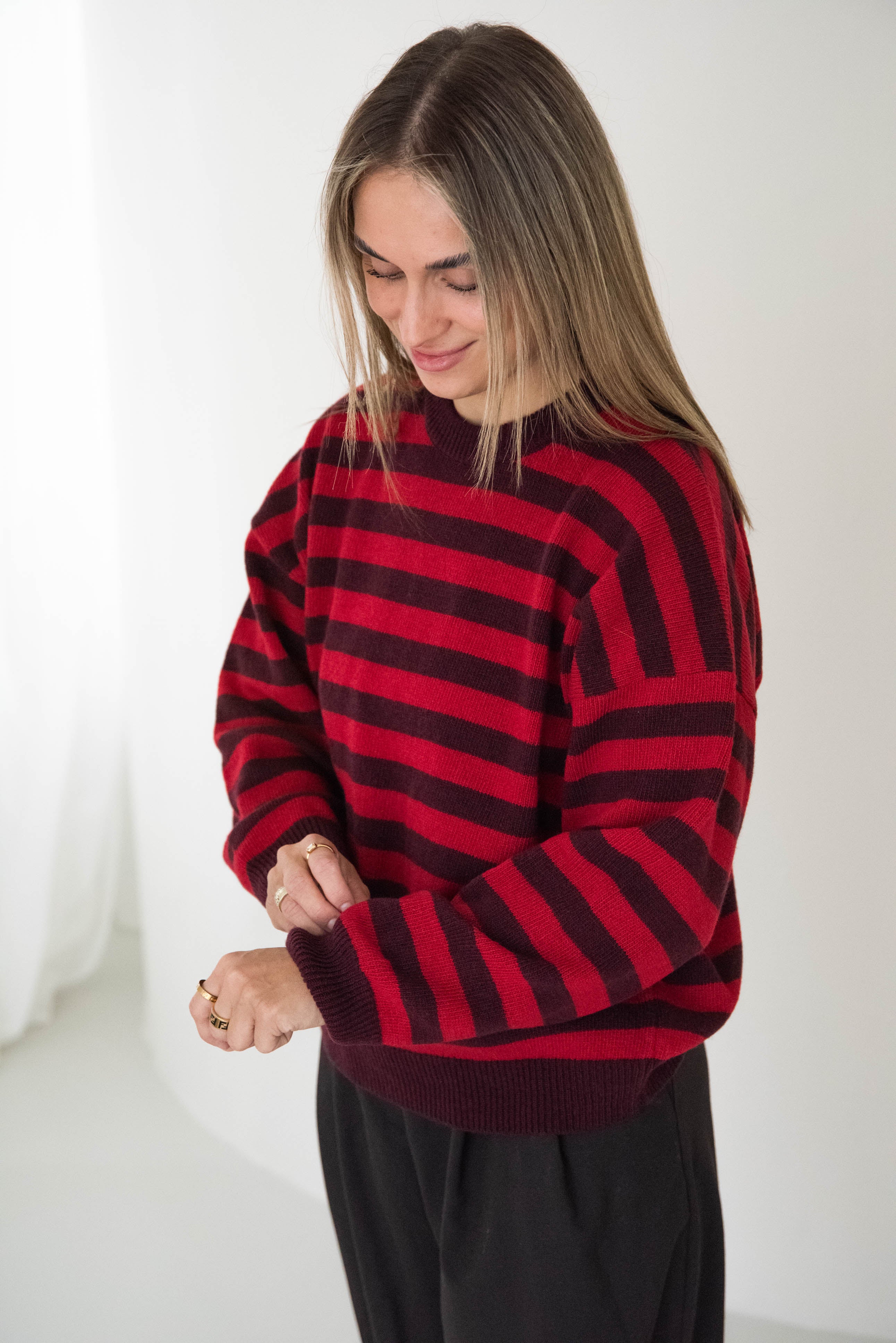 MOM WOOL KNIT PULLI STRIPED BURGUNDY/CHERRY