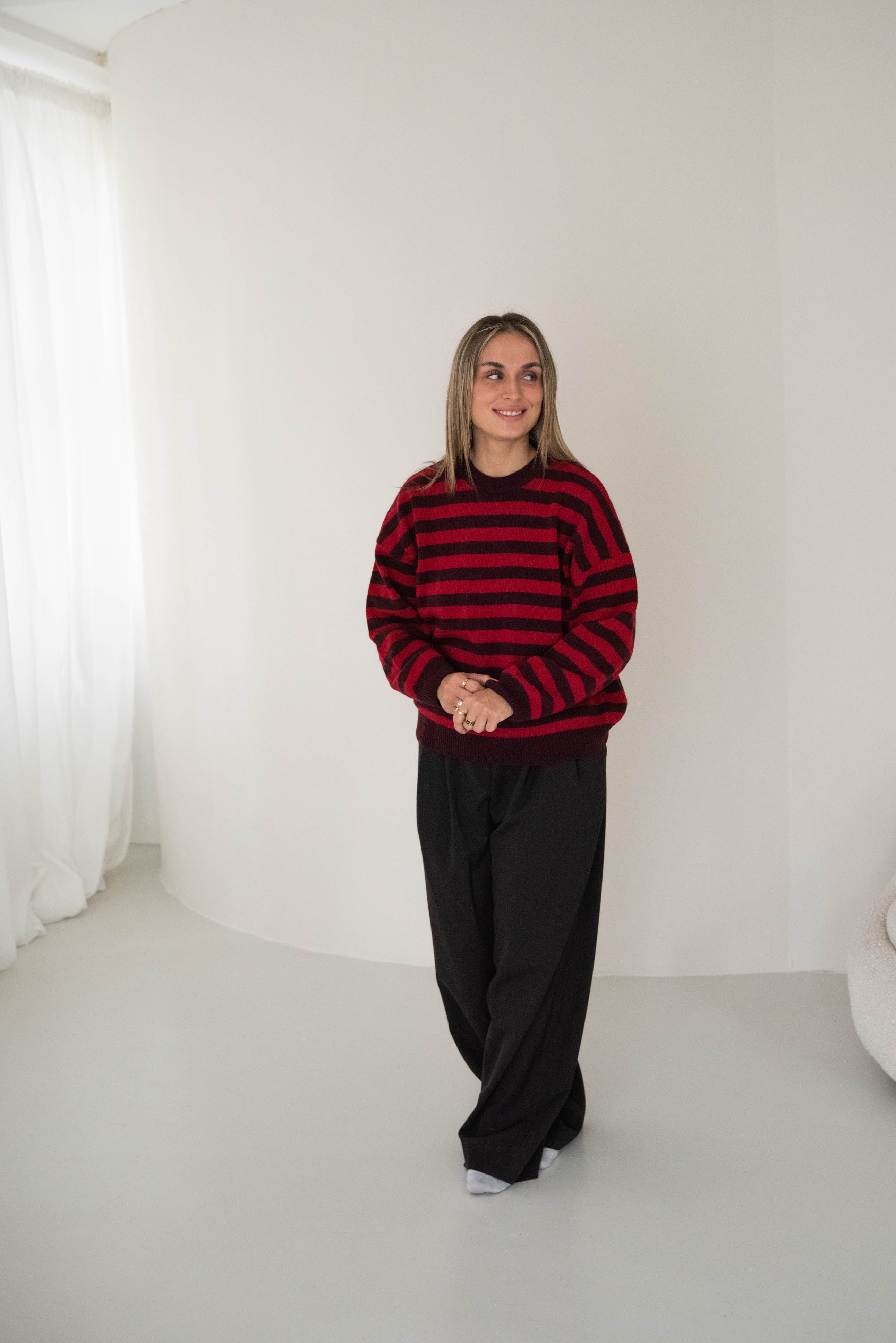 MOM WOOL KNIT PULLI STRIPED BURGUNDY/CHERRY