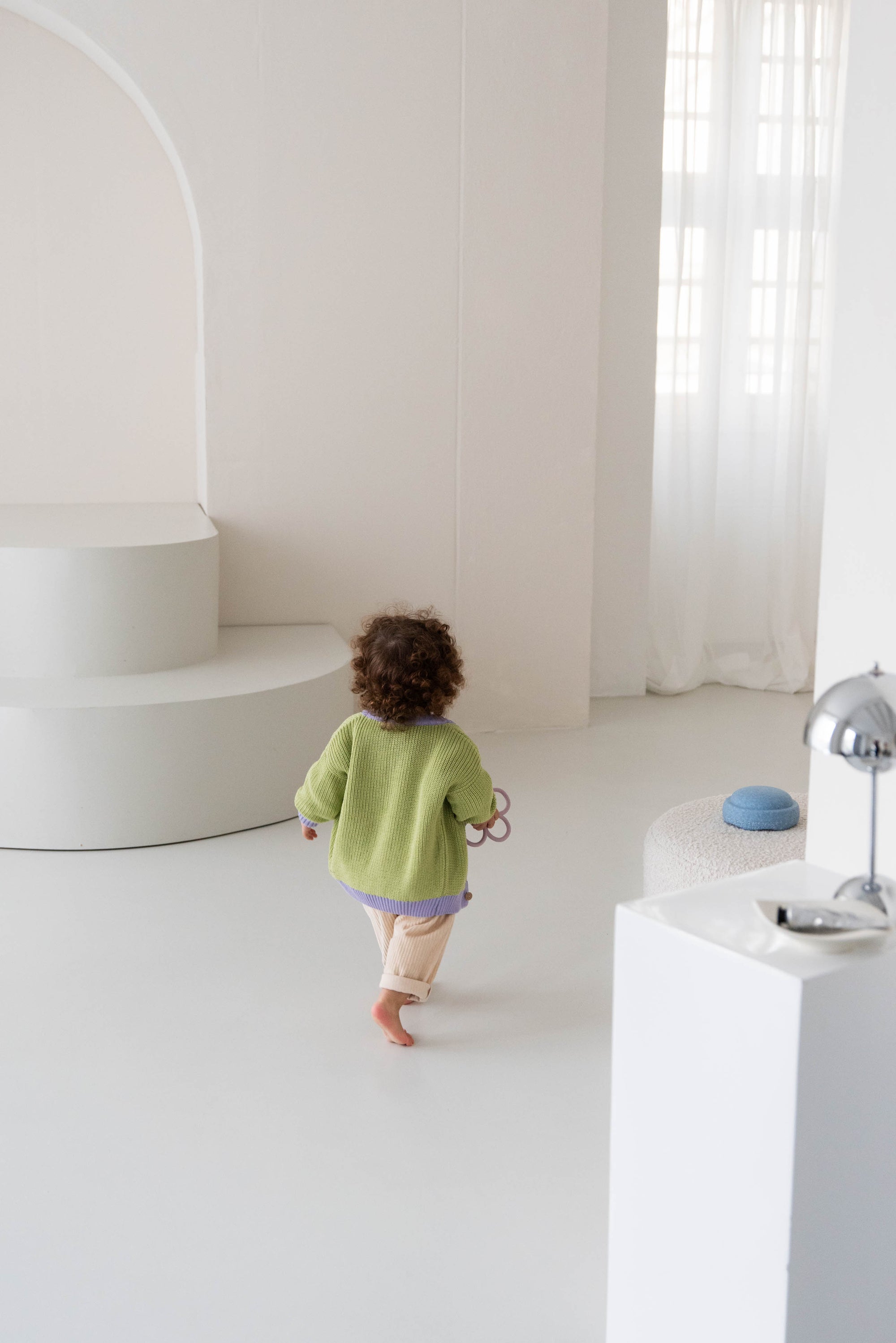 CHUNKY KNIT CARDIGAN LIME LAVENDER