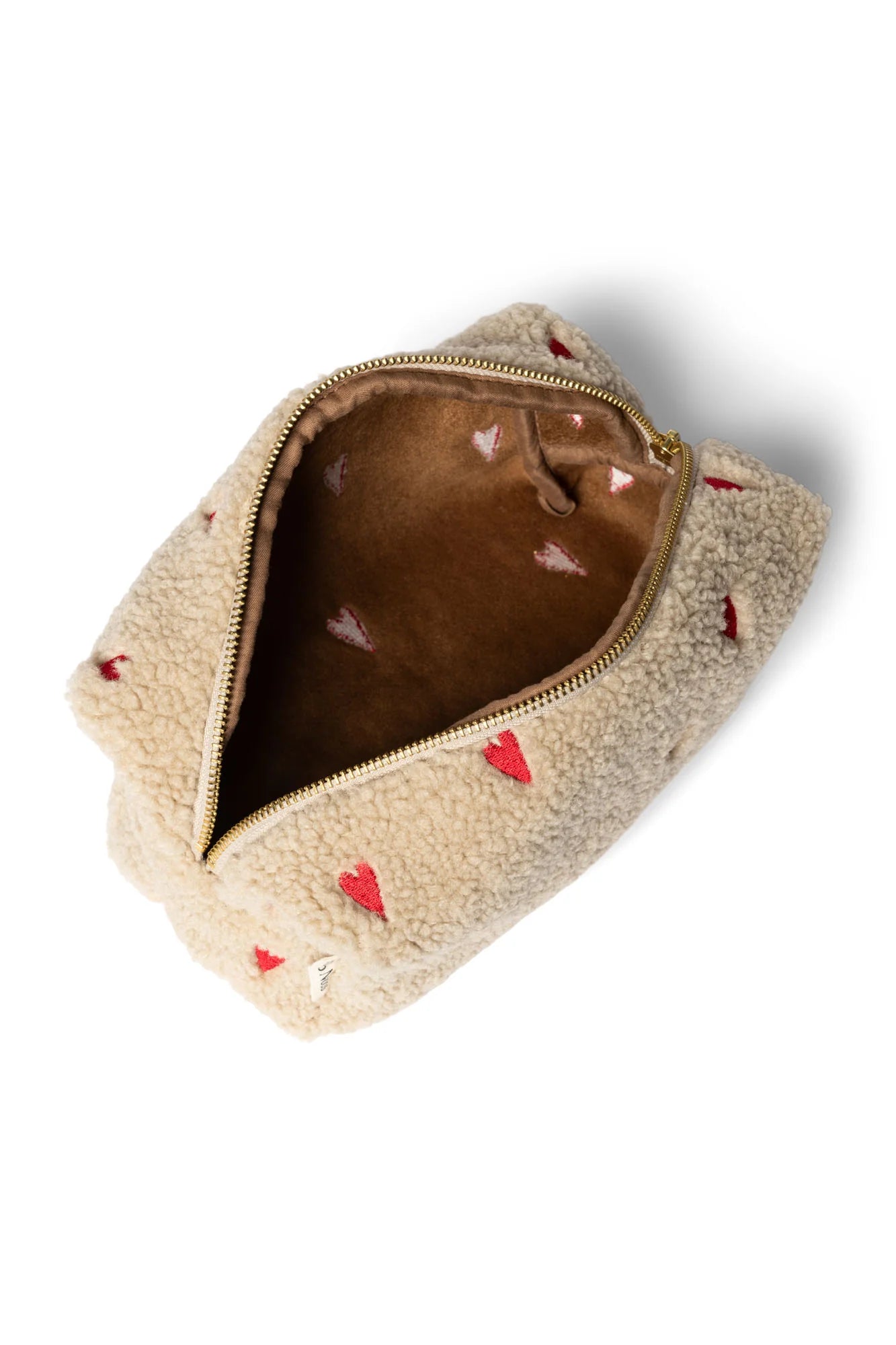 POUCH BAG HEARTS TEDDY BEIGE