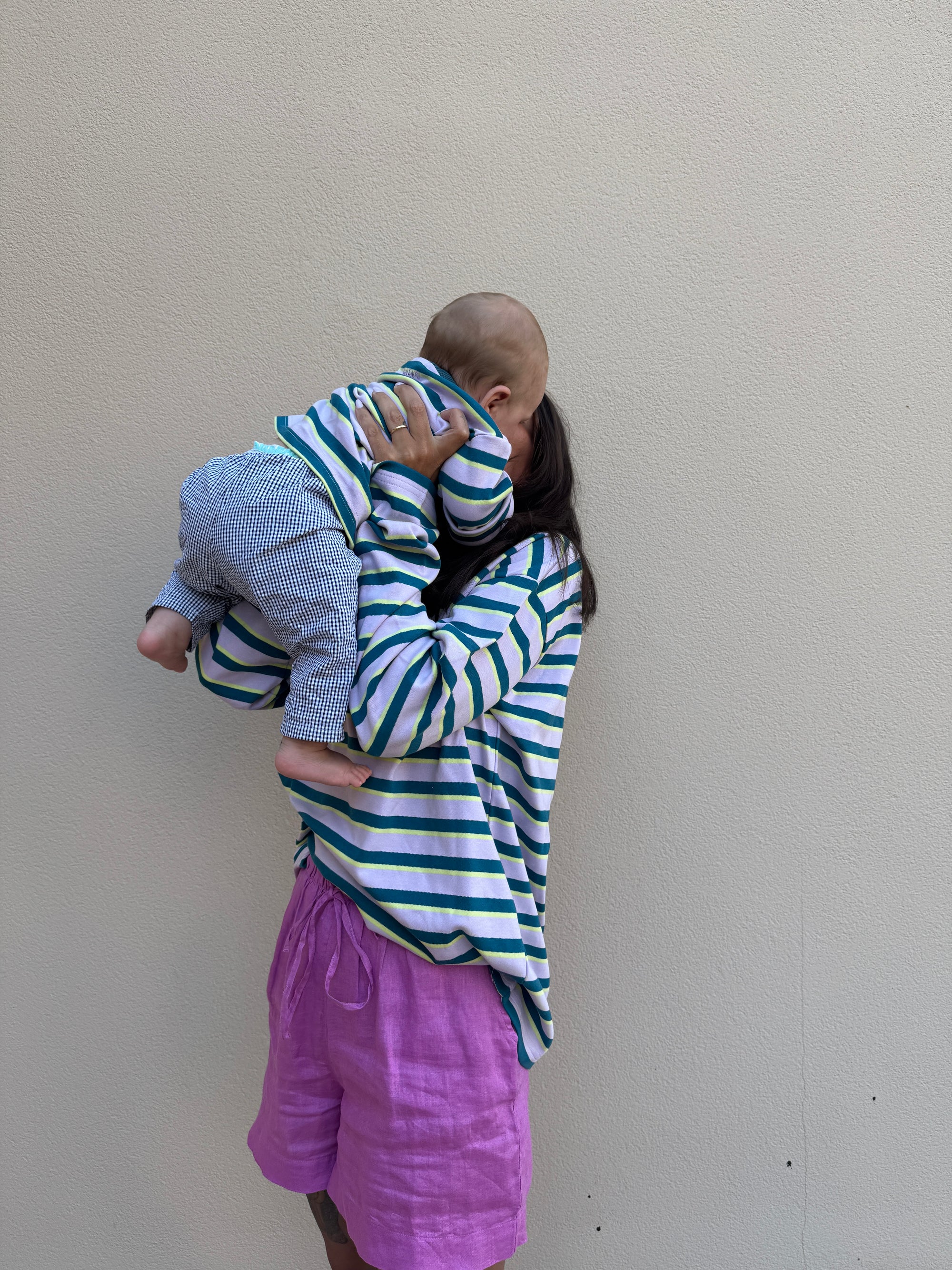 WOMEN OVERSIZE LONGSLEEVE BERRY STRIPED