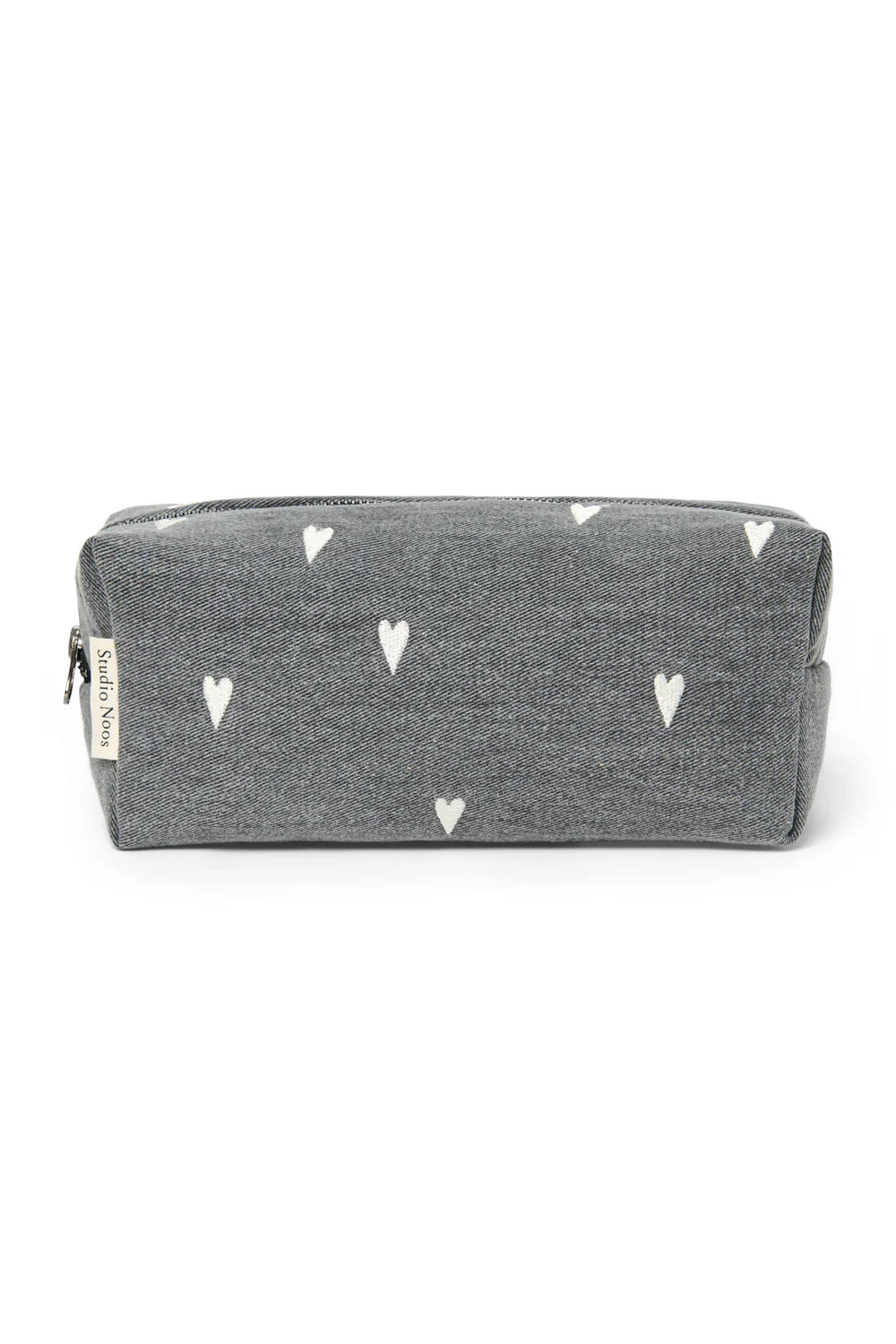 DENIM POUCH BAG GREY HEARTS