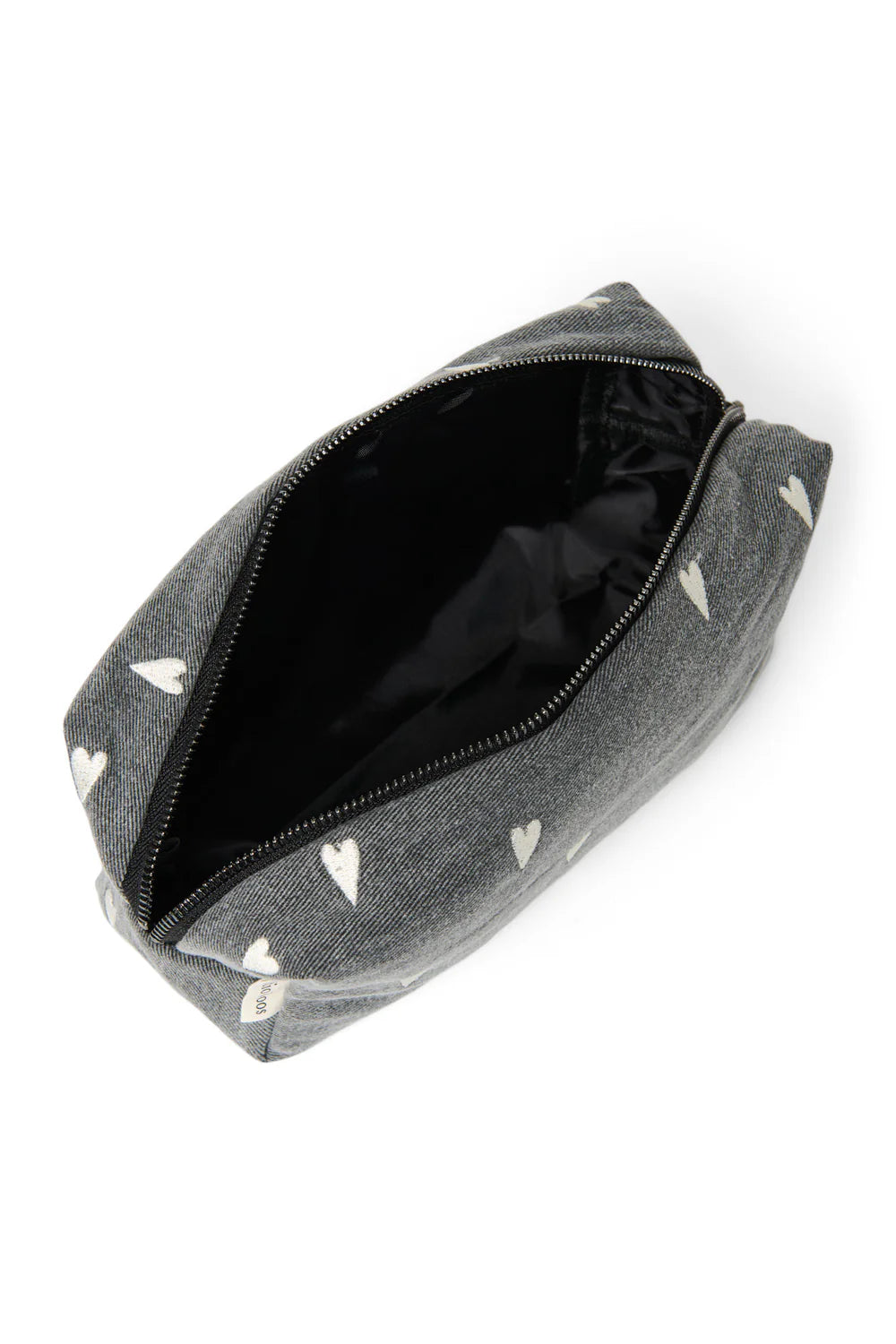 DENIM POUCH BAG GREY HEARTS