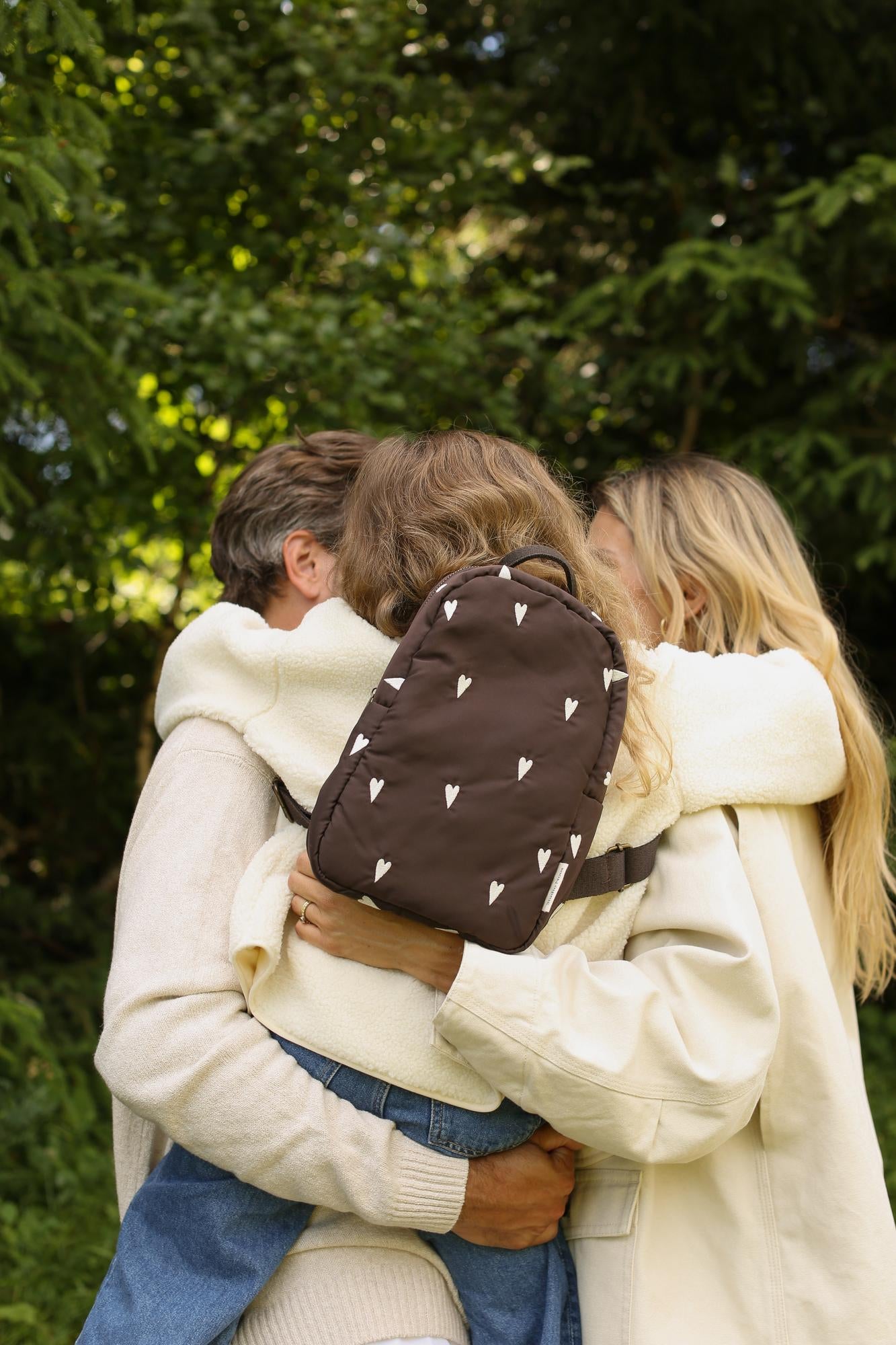 KIDS BROWN PUFFY HEARTS BACPACK